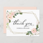 ピンク赤面フローラ幾何結婚サンキューカード (正面/裏面)