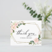 ピンク赤面フローラ幾何結婚サンキューカード (スタンド正面)