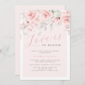 ピンク赤面フローラ愛は開花ブライダルシャワー 招待状 (正面/裏面)