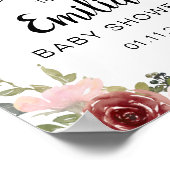 ピンク赤面フローラ水カラーベビーシャワーエレガント ポスター (角)