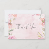 ピンク赤面フローラ水モダン色結婚の サンキューカード (正面)