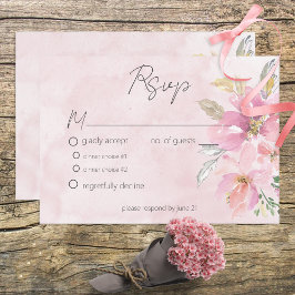 ピンク赤面フローラ水モダン色結婚の 出欠カード