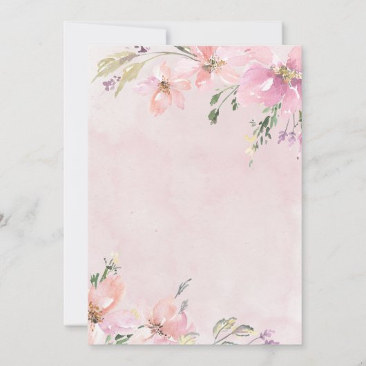 ピンク赤面フローラ水モダン色結婚の 招待状 (裏面)