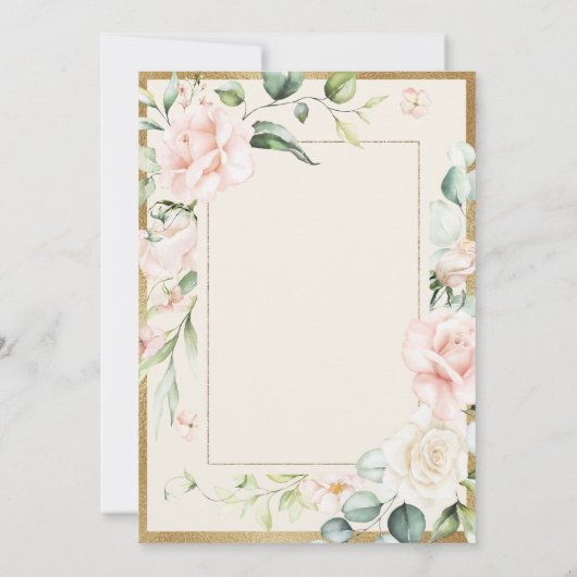 ピンク赤面フローラ水結婚色の 招待状 (裏面)