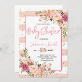 ピンク赤面フローラ牡丹ベビーシャワー招待状 招待状 (正面/裏面)