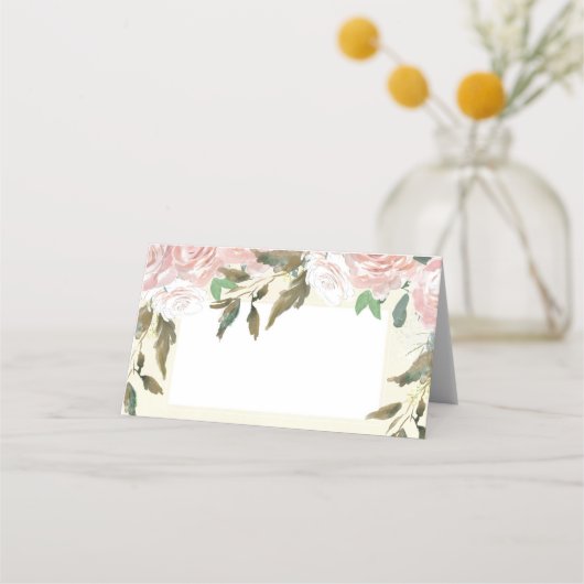 ピンク赤面フローラ結婚アイボリー座席表 プレイスカード (正面)