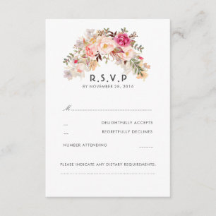 ピンク赤面フローラ結婚式RSVP 出欠カード