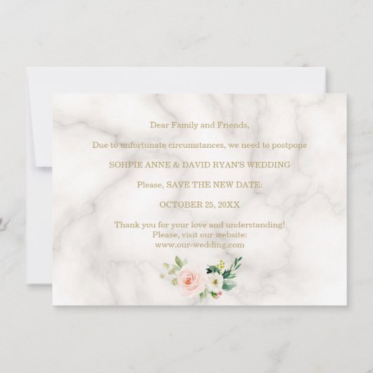 ピンク赤面フローラ結婚金ゴールドの計画の変更 セーブザデート (裏面)