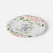 ピンク赤面フローラ象誕生日ベビーシャワー ペーパープレート (アングル)