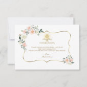 ピンク赤面フローラ金ゴールドガールファースト聖餐式 サンキューカード (正面)