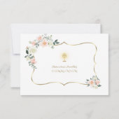 ピンク赤面フローラ金ゴールドガールファースト聖餐式 サンキューカード (裏面)