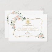 ピンク赤面フローラ金ゴールドガールファースト聖餐式 サンキューカード (正面/裏面)