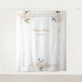 ピンク赤面フローラ金ゴールドフレームフォトブース背景 タペストリー (正面)