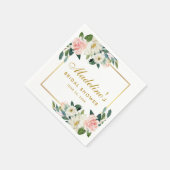 ピンク赤面フローラ金ゴールドフレームブライダルシャワー スタンダードカクテルナプキン (角)