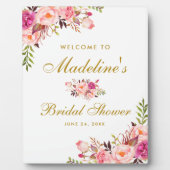 ピンク赤面フローラ金ゴールドブライダルシャワーへようこそ フォトプラーク (正面)