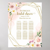 ピンク赤面フローラ金ゴールドブライダルシャワーシーティングチャート ポスター (正面)