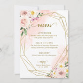 ピンク赤面フローラ金ゴールドブライダルシャワーメニュー 招待状 (正面)