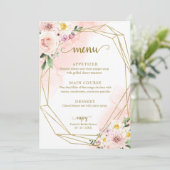ピンク赤面フローラ金ゴールドブライダルシャワーメニュー 招待状 (スタンド正面)