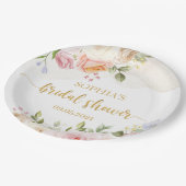 ピンク赤面フローラ金ゴールドブライダルシャワー ペーパープレート (アングル)