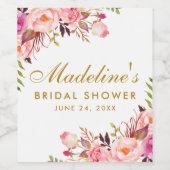 ピンク赤面フローラ金ゴールドブライダルシャワー ワインラベル (シングルラベル)