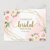 ピンク赤面フローラ金ゴールド幾何学日付夜アイディア ポストカード (裏面)