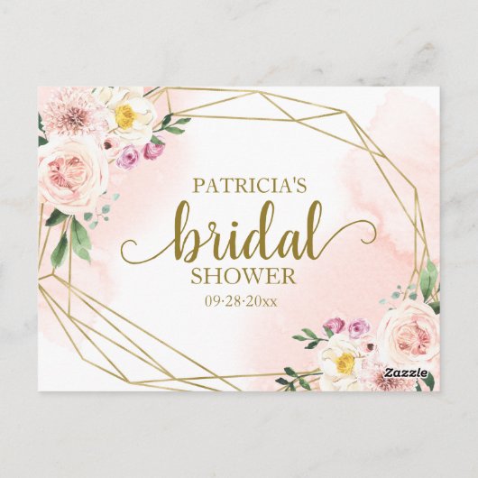 ピンク赤面フローラ金ゴールド幾何学日付夜アイディア ポストカード (裏面)