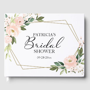 ピンク赤面フローラ金ゴールド幾何学的ブライダルシャワー ゲストブック