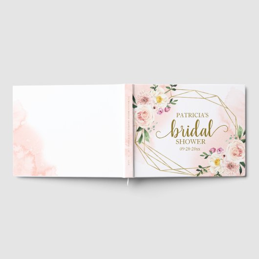 ピンク赤面フローラ金ゴールド幾何学的ブライダルシャワー ゲストブック (全面)