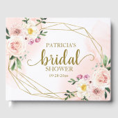 ピンク赤面フローラ金ゴールド幾何学的ブライダルシャワー ゲストブック (正面)