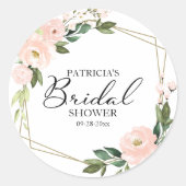 ピンク赤面フローラ金ゴールド幾何学的ブライダルシャワー ラウンドシール (正面)