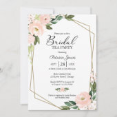 ピンク赤面フローラ金ゴールド幾何学的ブライダルティーパーティー 招待状 (正面)