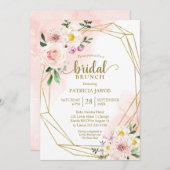 ピンク赤面フローラ金ゴールド幾何学的ブライダルブランチ 招待状 (正面/裏面)