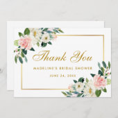 ピンク赤面フローラ金ゴールド感謝していブライダルシャワー 招待状 (正面/裏面)