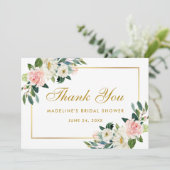 ピンク赤面フローラ金ゴールド感謝していブライダルシャワーP 招待状 (スタンド正面)
