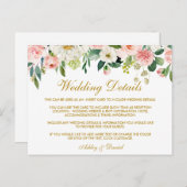 ピンク赤面フローラ金ゴールド結婚の詳細挿入カード ポストカード (正面/裏面)