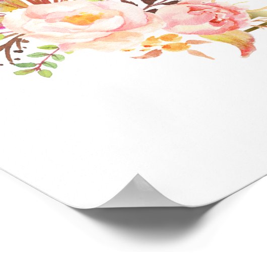 ピンク赤面フローラ金ゴールド結婚フレームの座席表 ポスター (角)