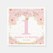 ピンク赤面フローラ金ゴールド1stバースデーガールプリンセス スタンダードカクテルナプキン (正面)