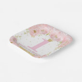 ピンク赤面フローラ金ゴールド1stバースデーガールプリンセス ペーパープレート (傾斜あり)