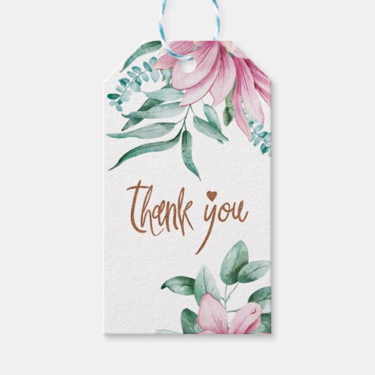 ピンク赤面フローラ銅ブライダルシャワー感謝していユー ギフトタグ (正面)