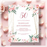 ピンク赤面フローラ50th予算誕生日招待状<br><div class="desc">今度の50歳手頃のバースデー魅力的バーへの招待をお探しですか？我々の赤面ピンクフローラ紙の招待を見ろ！きれいな白い背景に繊細な赤面ピンクの花とフォントを持つ素敵なデザインエレガントで、このカスタマイズ可能な招待は必ずあなたのお祝いに完璧なトーンを設定する。予算を維持している間フレンドリーずっと。お客様はカードの招待またはダウンロード可能なデジタルもしファイルとして、このデザインを購入するオプションを希望する私たちの店Peonyデザインを訪問する。</div>