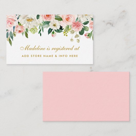 ピンク赤面ブライダルシャワー金ゴールドレジストリ挿入カード エンクロージャーカード (正面/裏面)