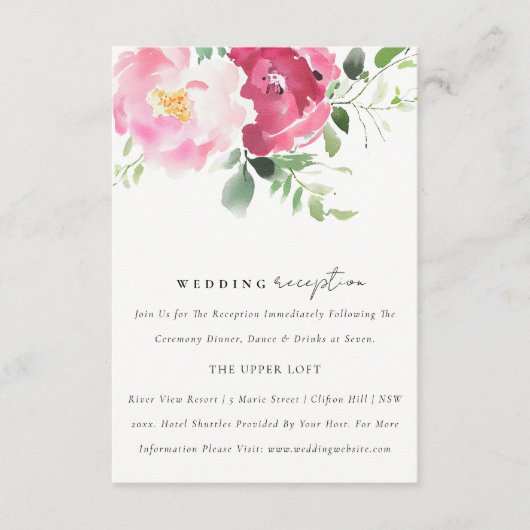 ピンク赤面ブルゴーニュバラウェディングレセプション エンクロージャーカード (正面)