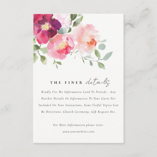 ピンク赤面ブルゴーニュバラウォーター結婚カラー詳細 エンクロージャーカード (正面)