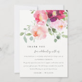 ピンク赤面ブルゴーニュバラウォーター結婚カラー サンキューカード (正面)