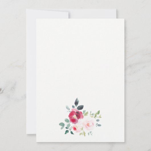 ピンク赤面ブルゴーニュバラウォーター結婚カラー サンキューカード (裏面)