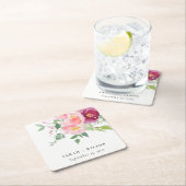 ピンク赤面ブルゴーニュバラウォーター結婚カラー スクエアペーパーコースター (インサイチュ)