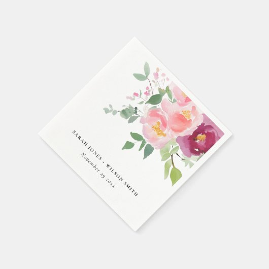 ピンク赤面ブルゴーニュバラウォーター結婚カラー スタンダードカクテルナプキン (角)