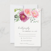 ピンク赤面ブルゴーニュバラウォーター結婚カラー 出欠カード (正面)