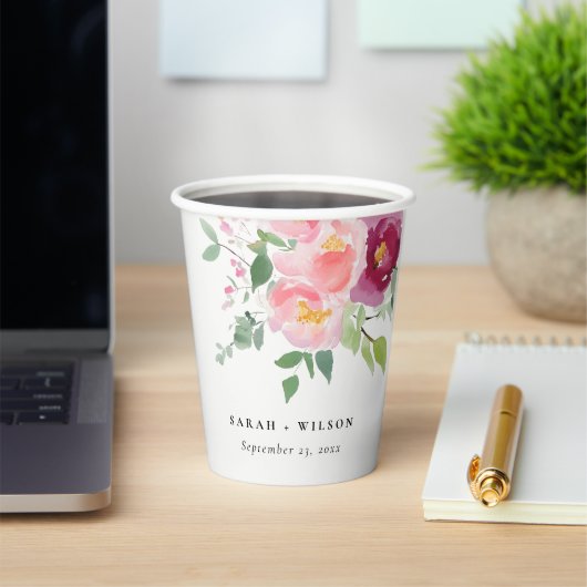 ピンク赤面ブルゴーニュバラウォーター結婚カラー 紙コップ (インサイチュ)