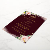 ピンク赤面ブルゴーニュフローラキンセアニェラ誕生日 箔招待状 (回転した状態)